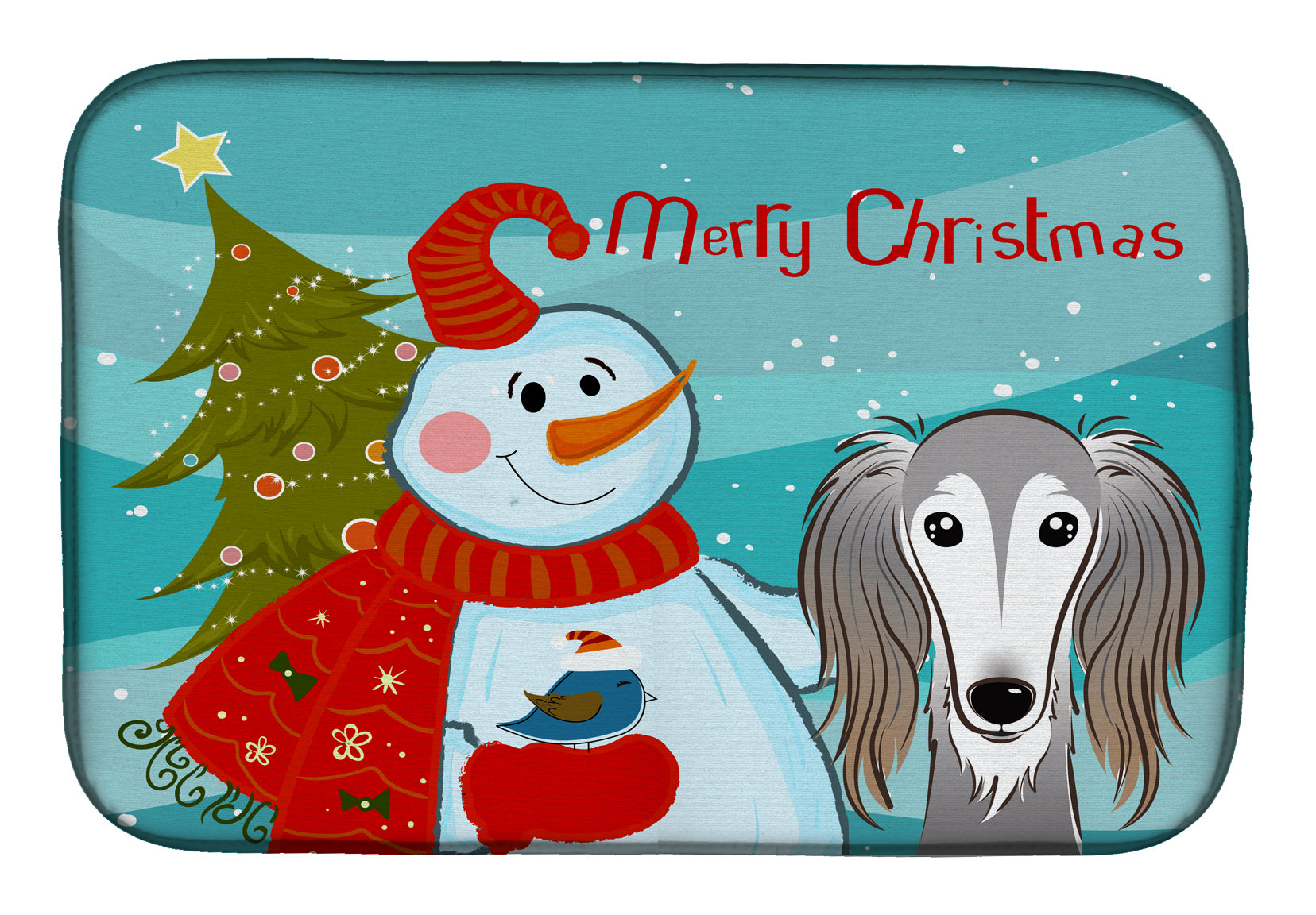 Snowman with Saluki Dish Drying Mat BB1849DDM  the-store.com.