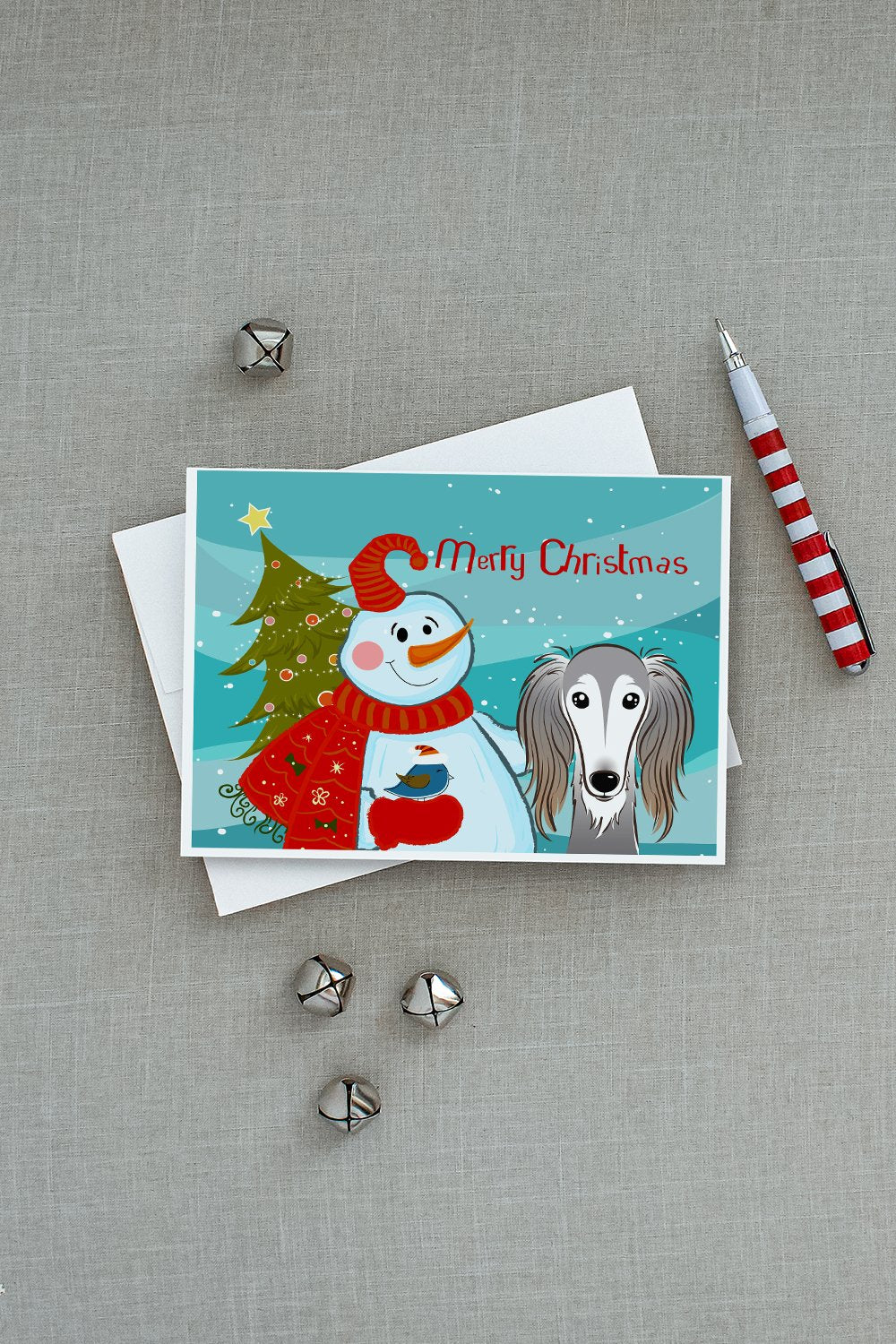 Snowman with Saluki Greeting Cards and Envelopes Pack of 8 - the-store.com