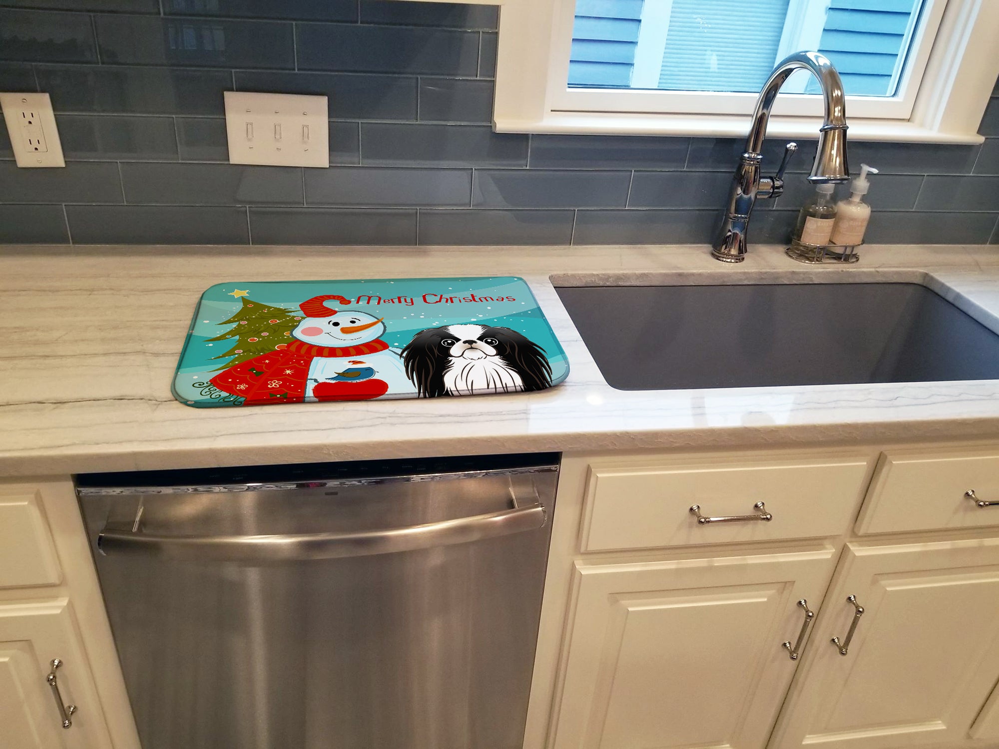 Snowman with Japanese Chin Dish Drying Mat BB1850DDM  the-store.com.