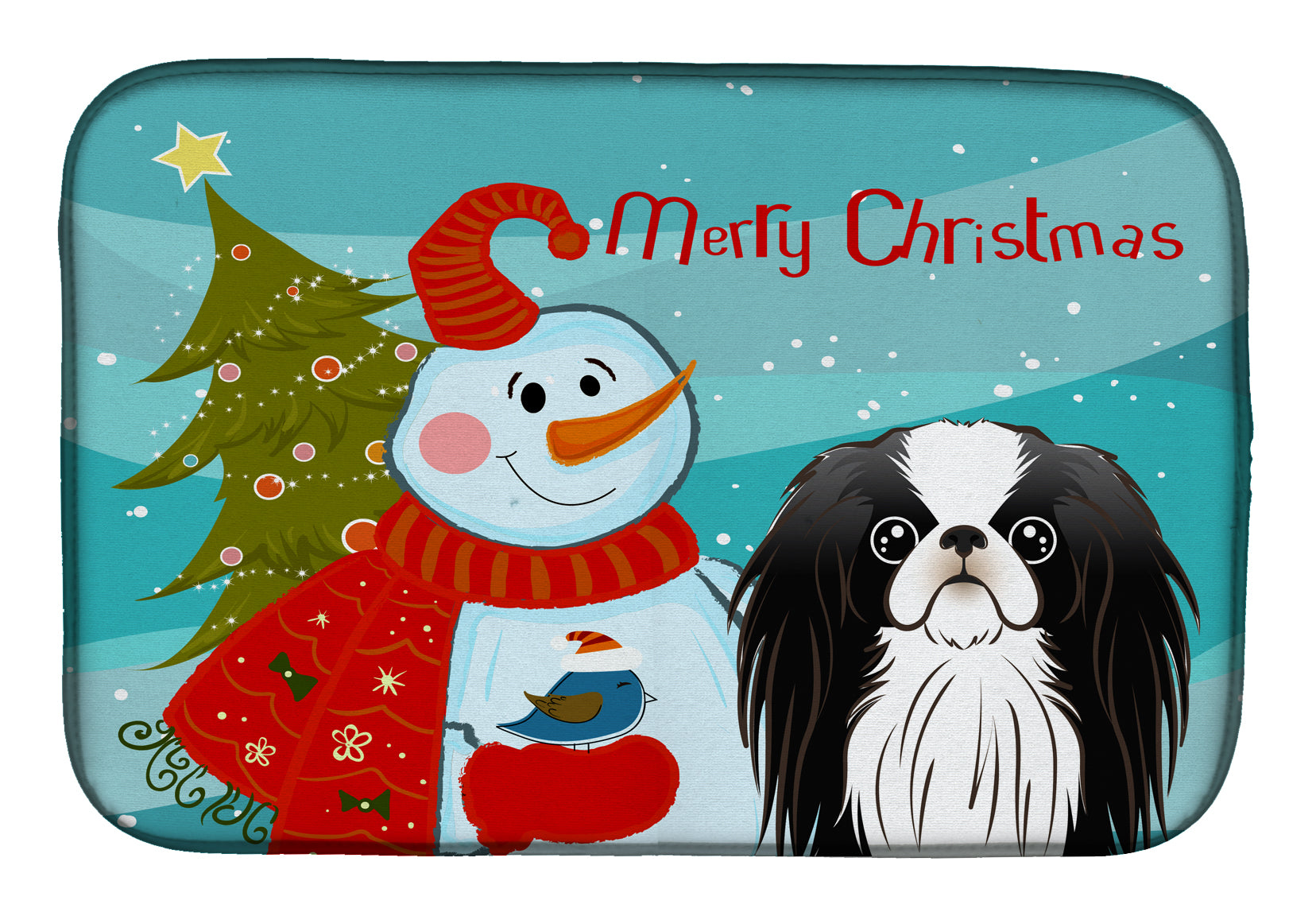 Snowman with Japanese Chin Dish Drying Mat BB1850DDM  the-store.com.