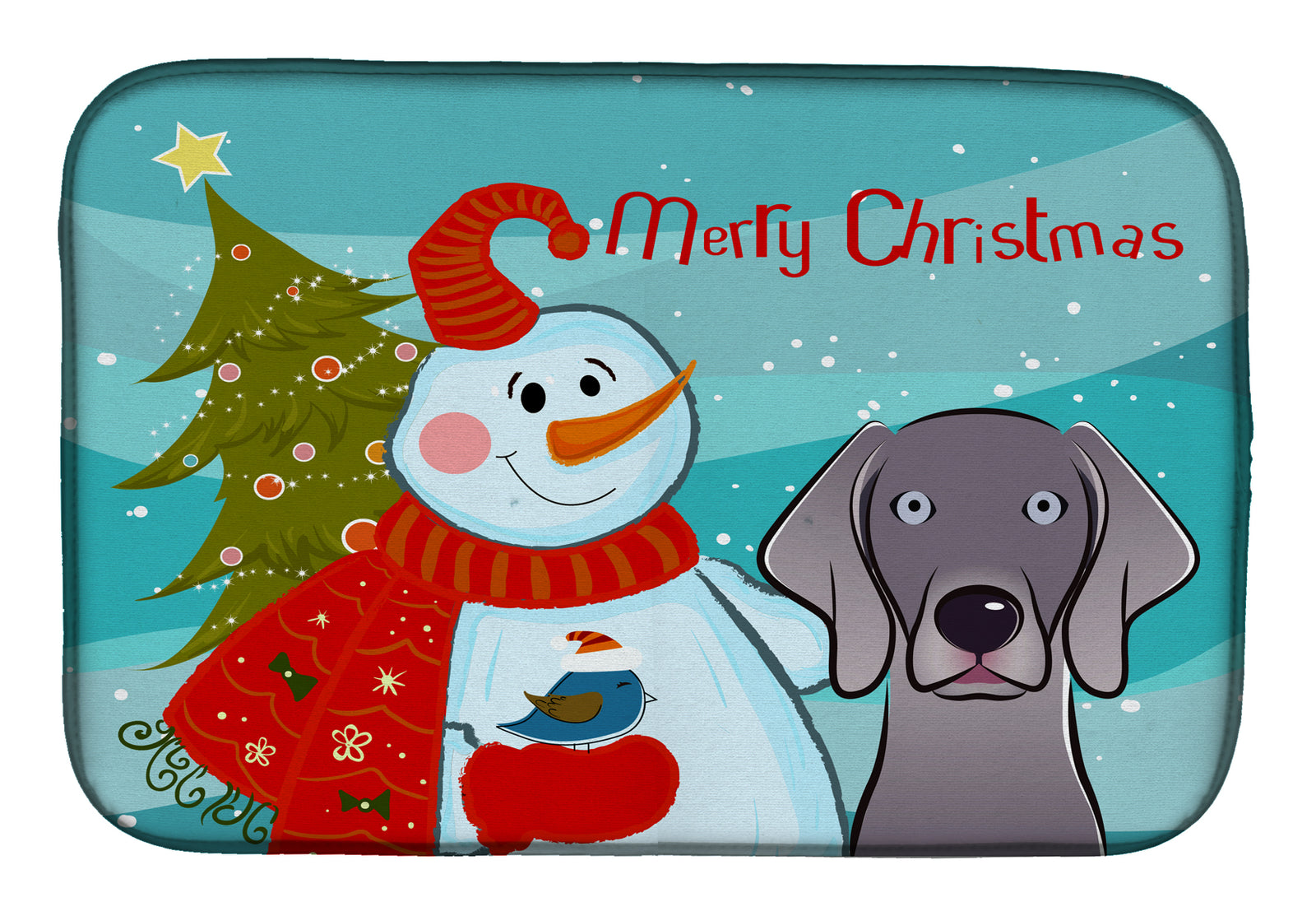 Snowman with Weimaraner Dish Drying Mat BB1851DDM  the-store.com.