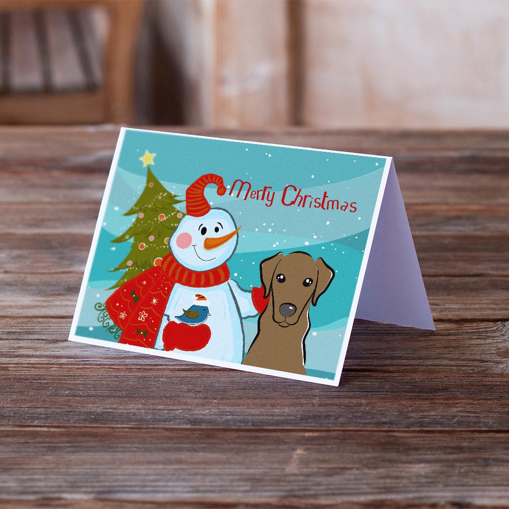 Snowman with Chocolate Labrador Greeting Cards and Envelopes Pack of 8 - the-store.com