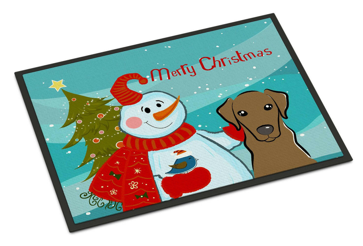 Snowman with Chocolate Labrador Indoor or Outdoor Mat 24x36 BB1854JMAT - the-store.com