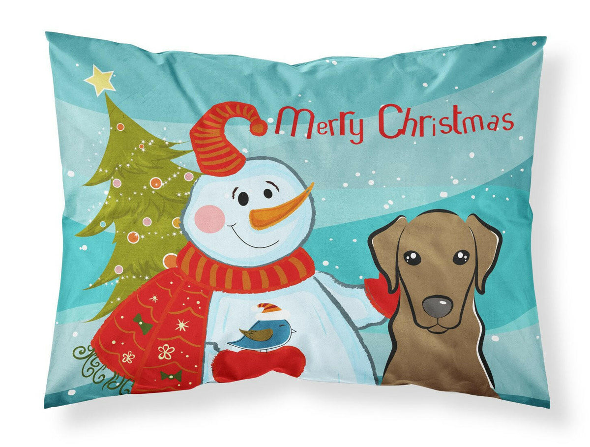 Snowman with Chocolate Labrador Fabric Standard Pillowcase BB1854PILLOWCASE by Caroline&#39;s Treasures