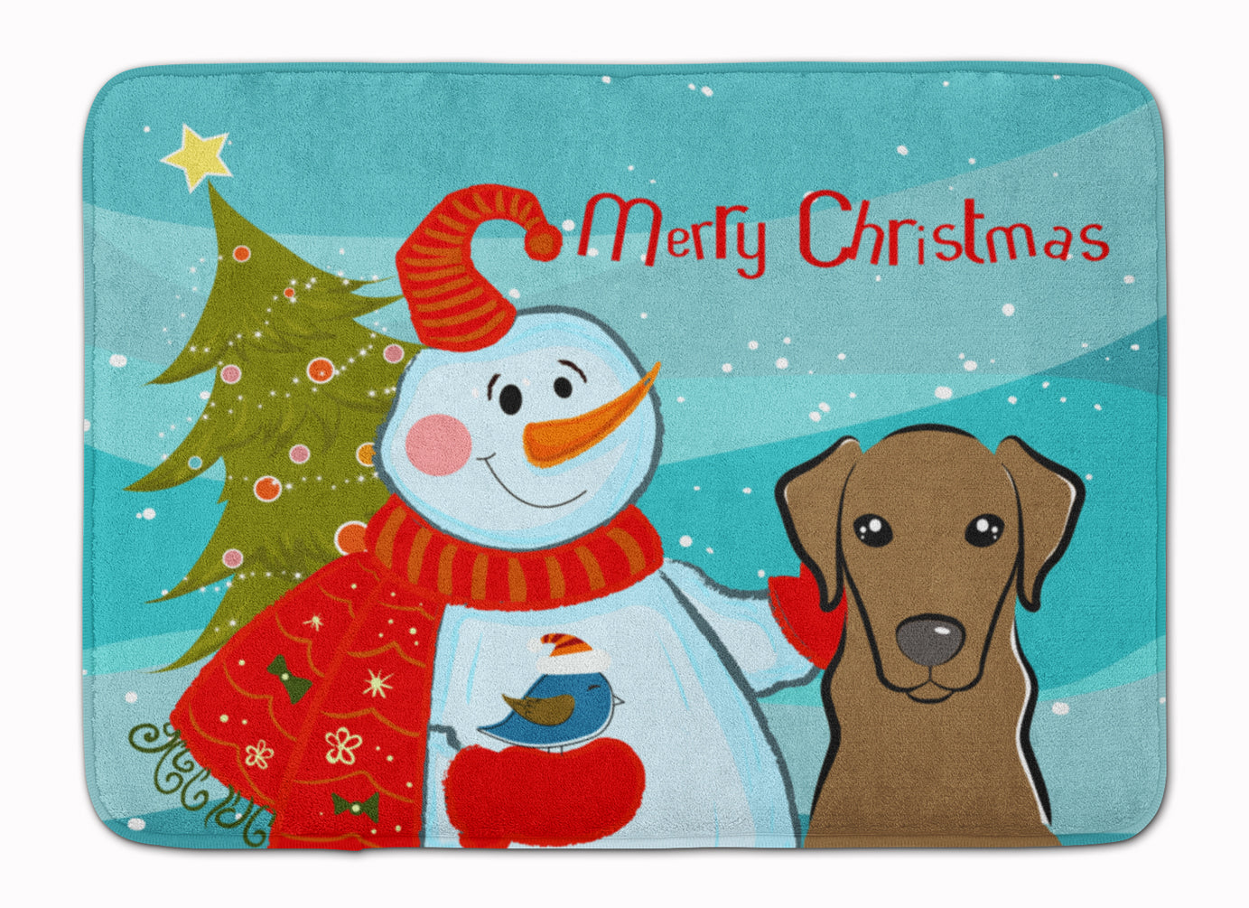 Snowman with Chocolate Labrador Machine Washable Memory Foam Mat BB1854RUG - the-store.com