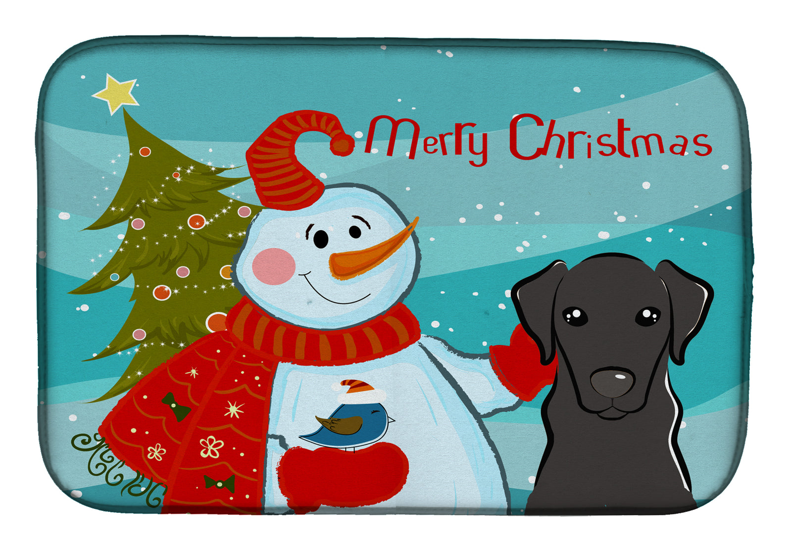 Snowman with Black Labrador Dish Drying Mat BB1855DDM  the-store.com.