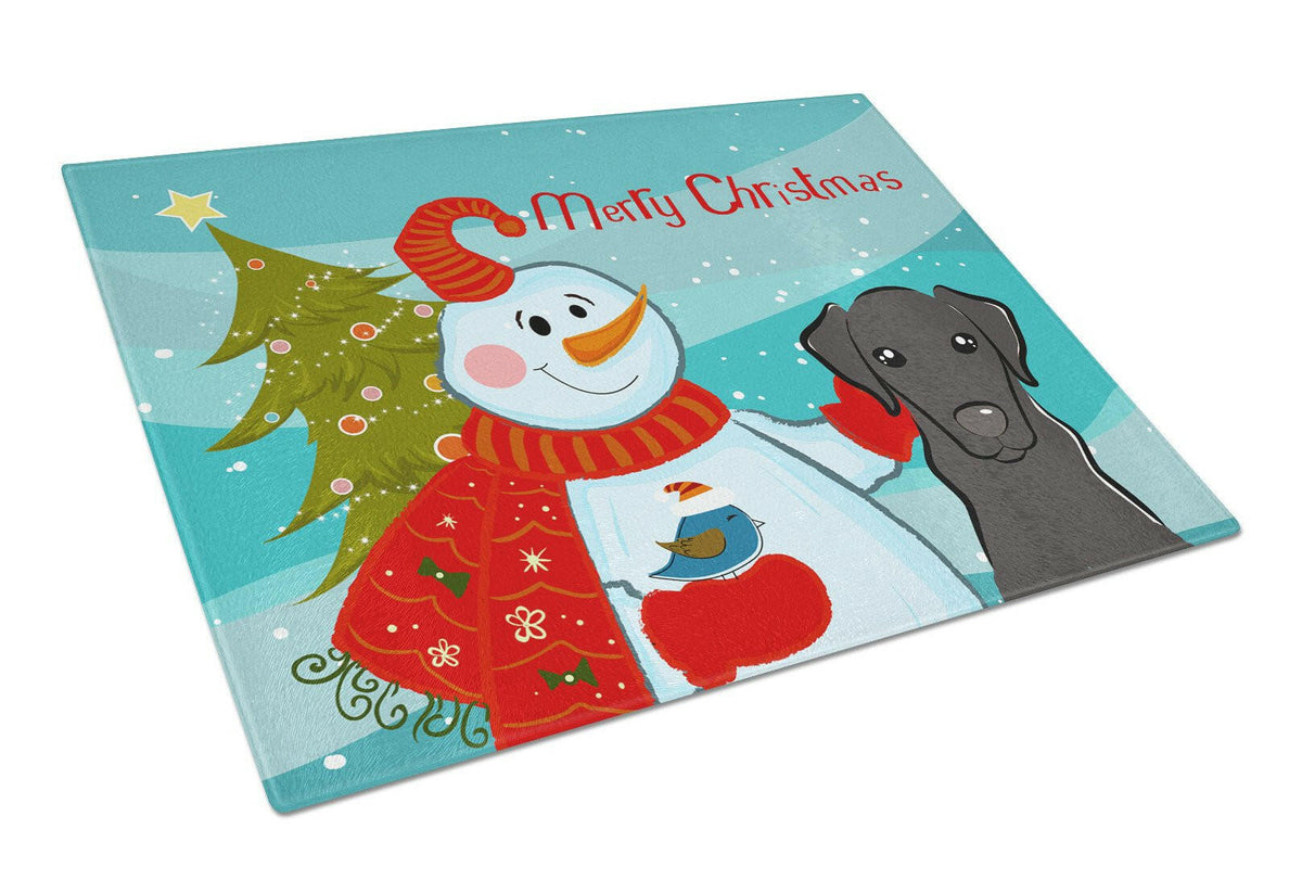 Snowman with Black Labrador Glass Cutting Board Large BB1855LCB by Caroline&#39;s Treasures