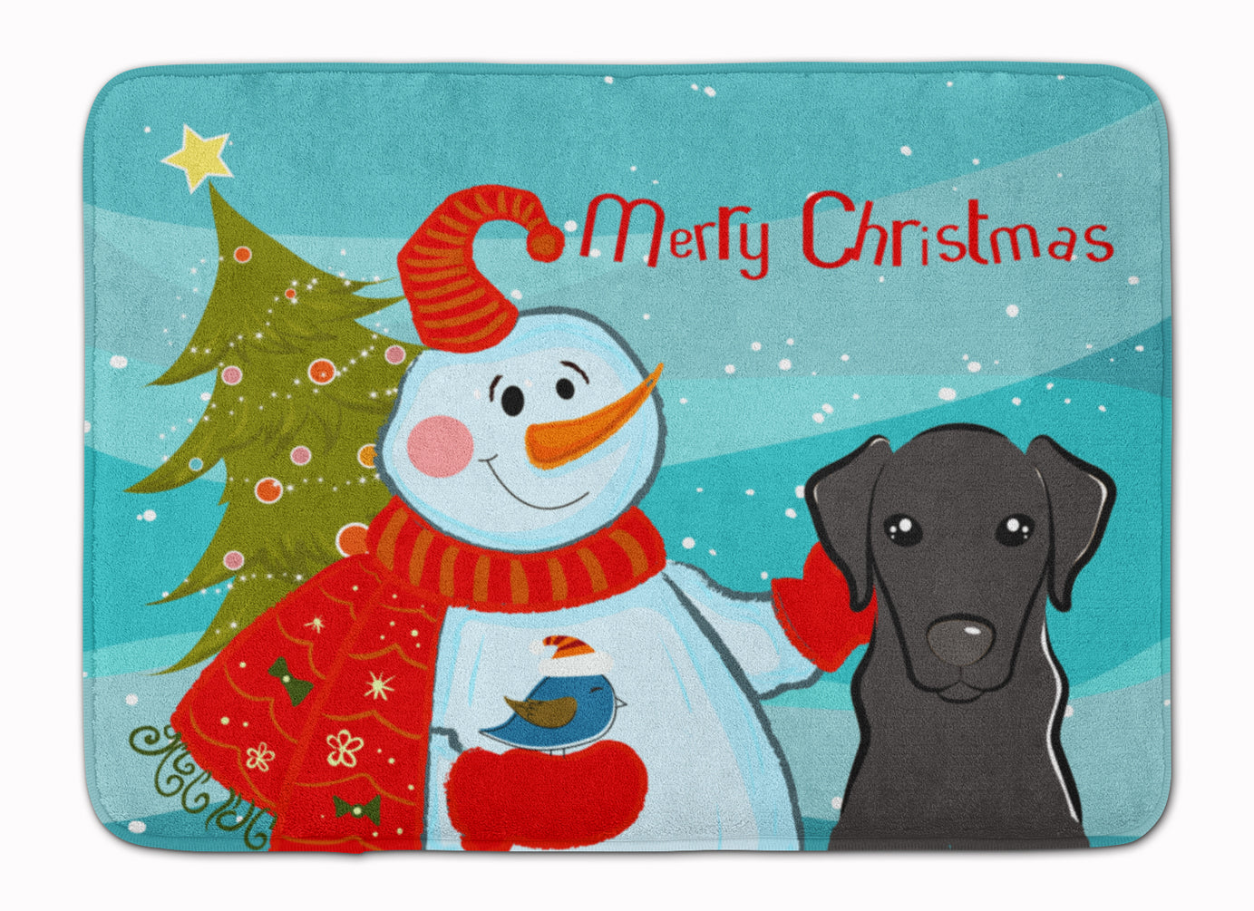 Snowman with Black Labrador Machine Washable Memory Foam Mat BB1855RUG - the-store.com