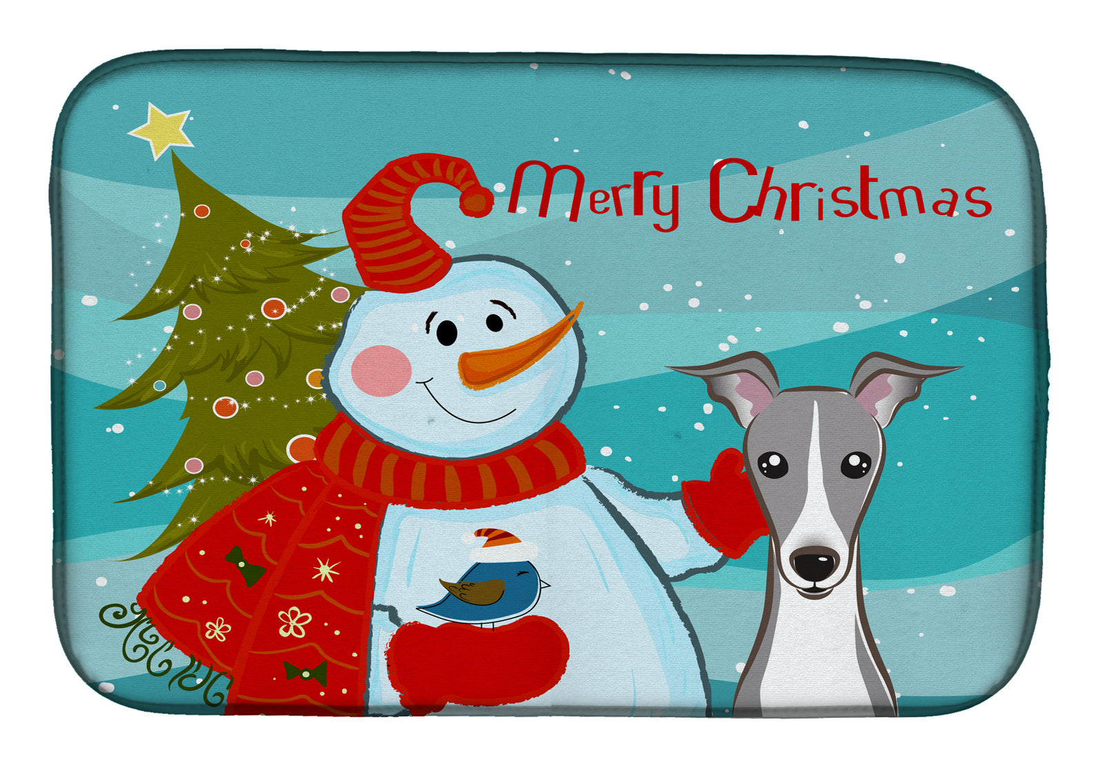 Snowman with Italian Greyhound Dish Drying Mat BB1856DDM  the-store.com.