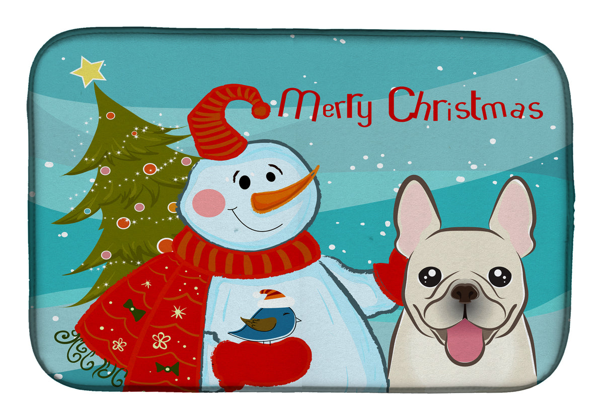 Snowman with French Bulldog Dish Drying Mat BB1858DDM  the-store.com.