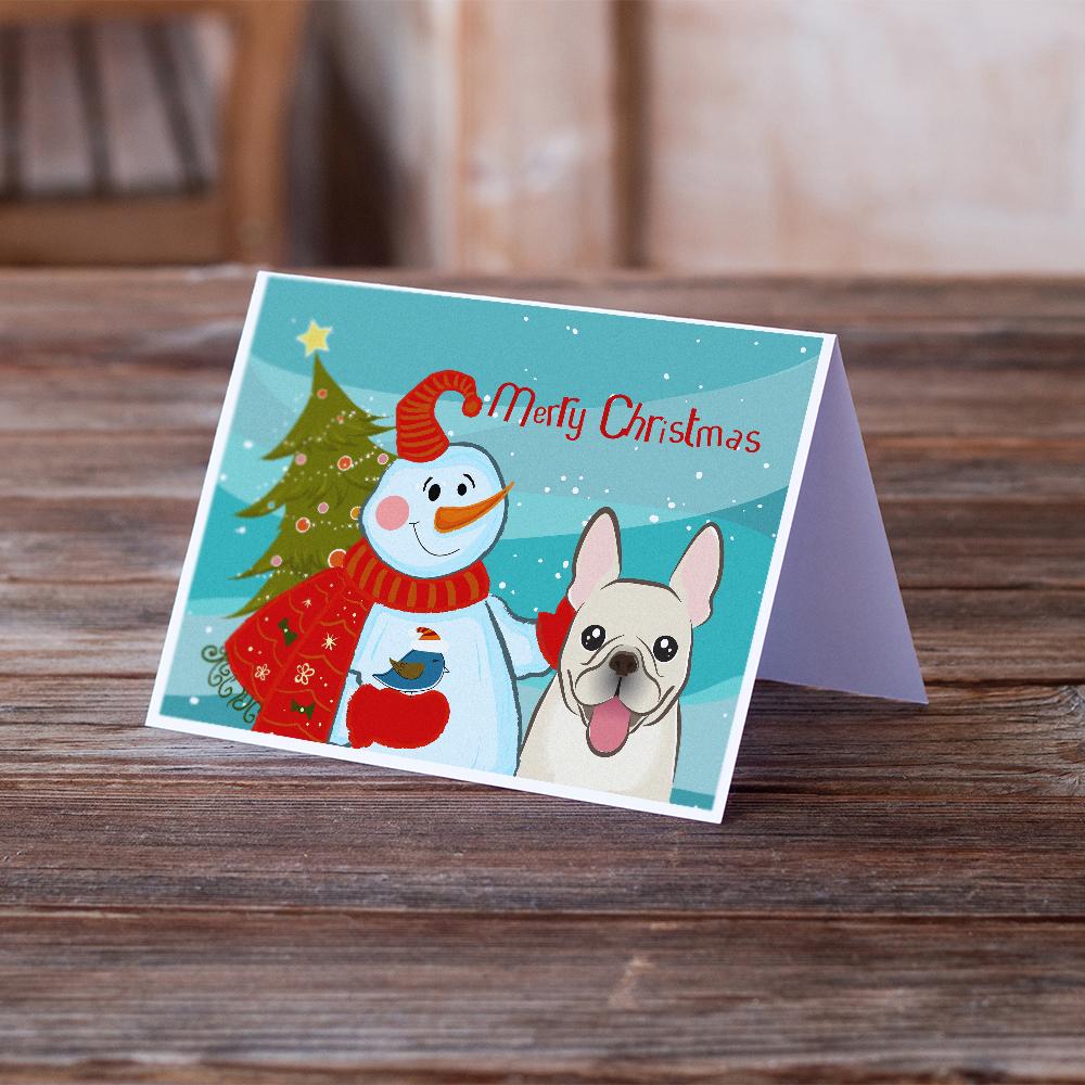 Snowman with French Bulldog Greeting Cards and Envelopes Pack of 8 - the-store.com