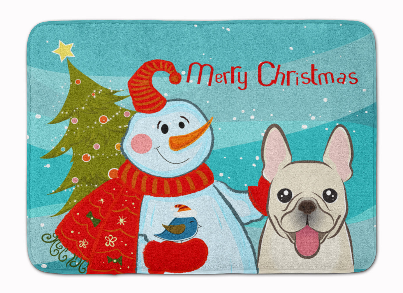 Snowman with French Bulldog Machine Washable Memory Foam Mat BB1858RUG - the-store.com