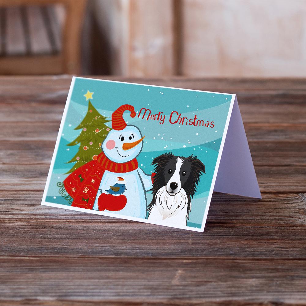 Snowman with Border Collie Greeting Cards and Envelopes Pack of 8 - the-store.com