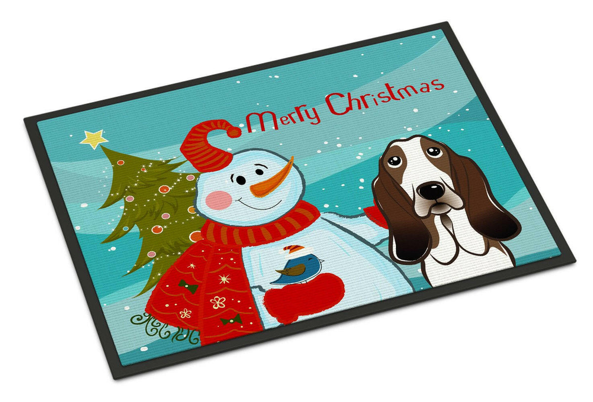 Snowman with Basset Hound Indoor or Outdoor Mat 24x36 BB1863JMAT - the-store.com