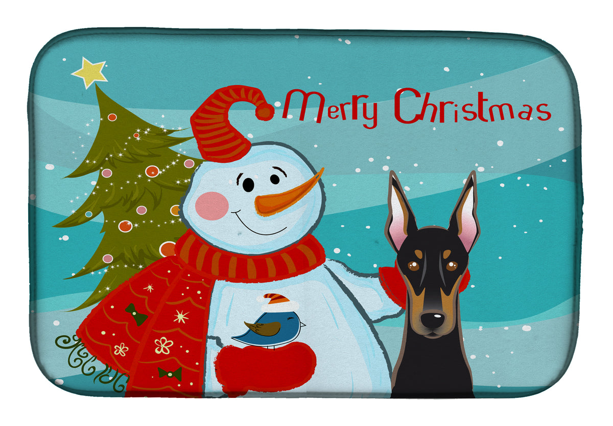 Snowman with Doberman Dish Drying Mat BB1865DDM  the-store.com.