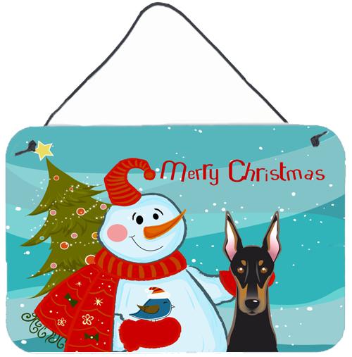 Snowman with Doberman Wall or Door Hanging Prints BB1865DS812 by Caroline&#39;s Treasures