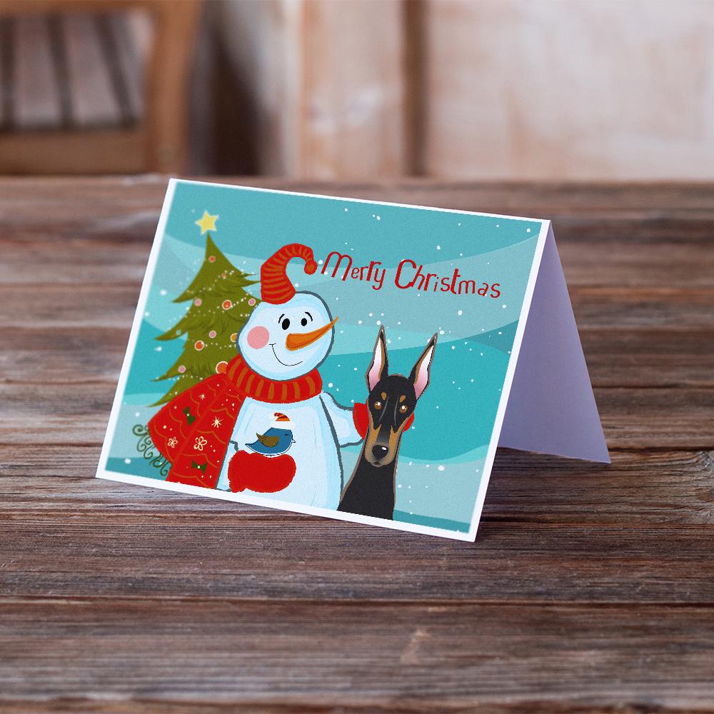 Snowman with Doberman Greeting Cards and Envelopes Pack of 8 - the-store.com