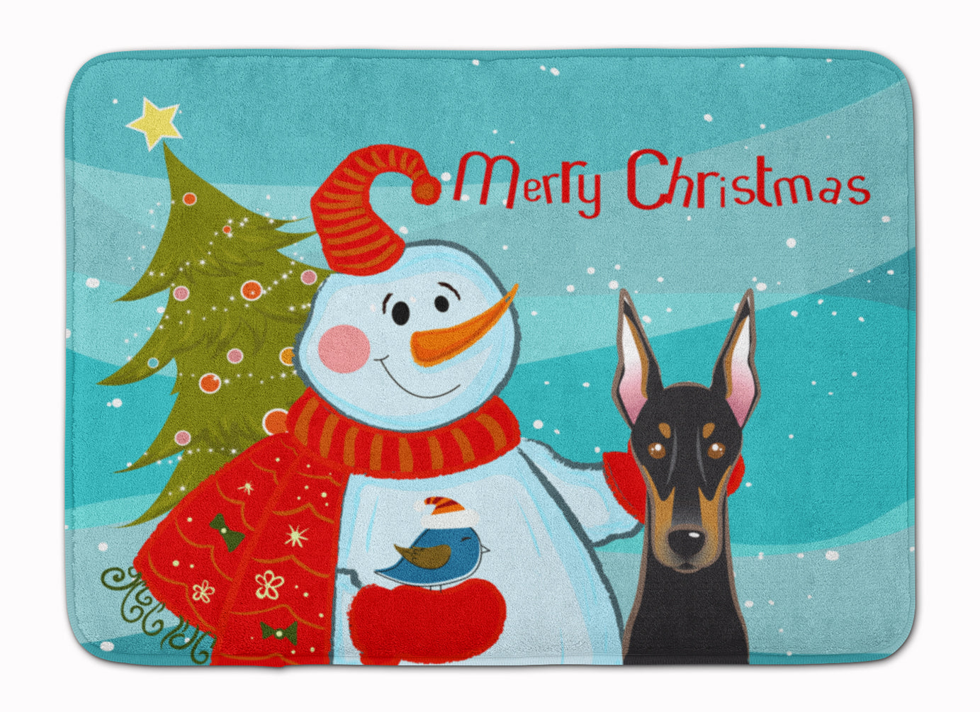 Snowman with Doberman Machine Washable Memory Foam Mat BB1865RUG - the-store.com