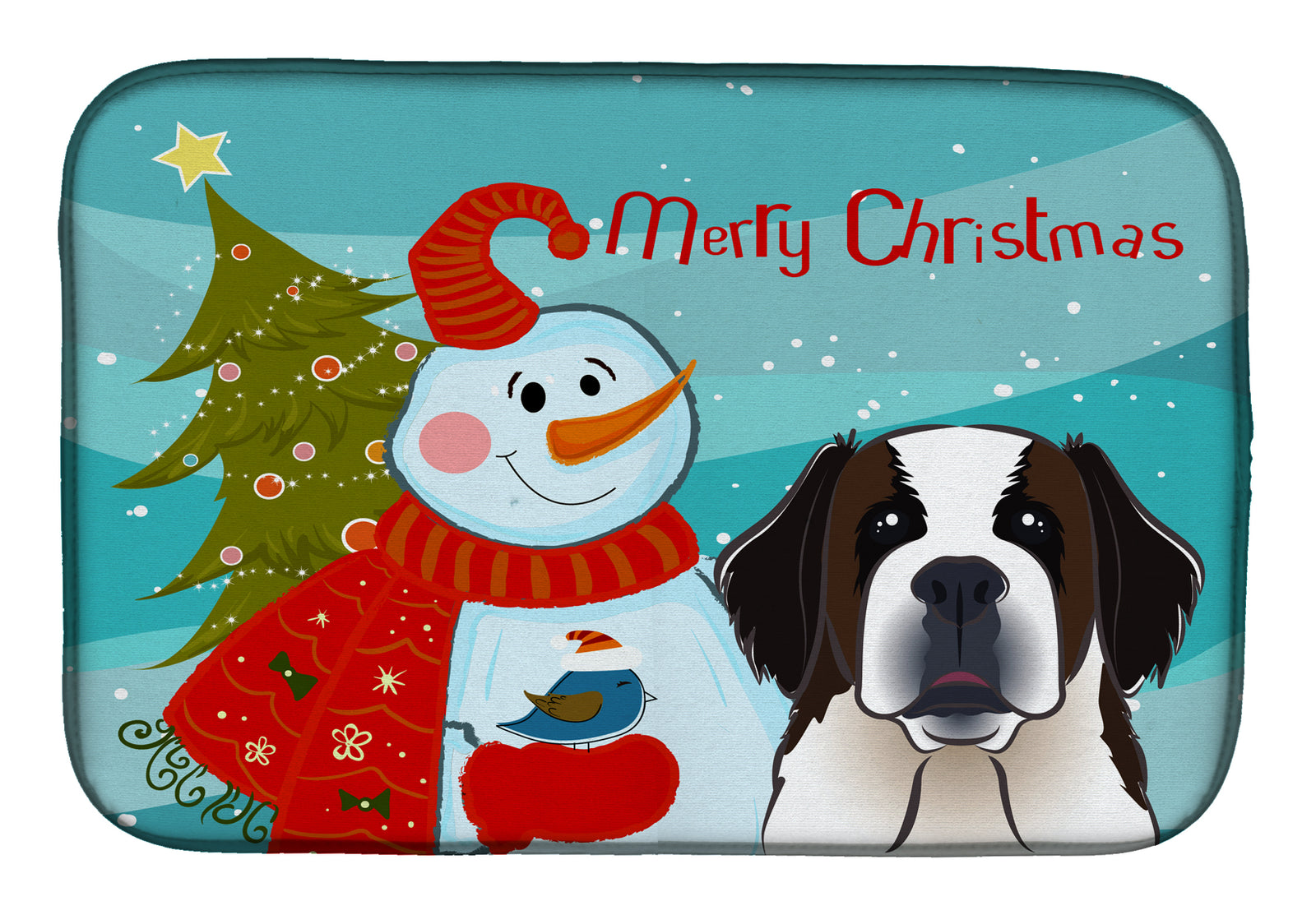 Snowman with Saint Bernard Dish Drying Mat BB1866DDM  the-store.com.