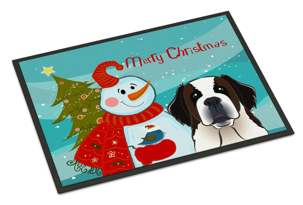 Snowman with Saint Bernard Indoor or Outdoor Mat 24x36 BB1866JMAT - the-store.com