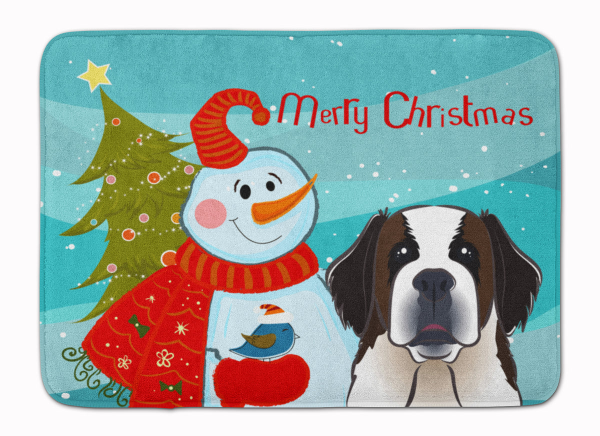 Snowman with Saint Bernard Machine Washable Memory Foam Mat BB1866RUG - the-store.com