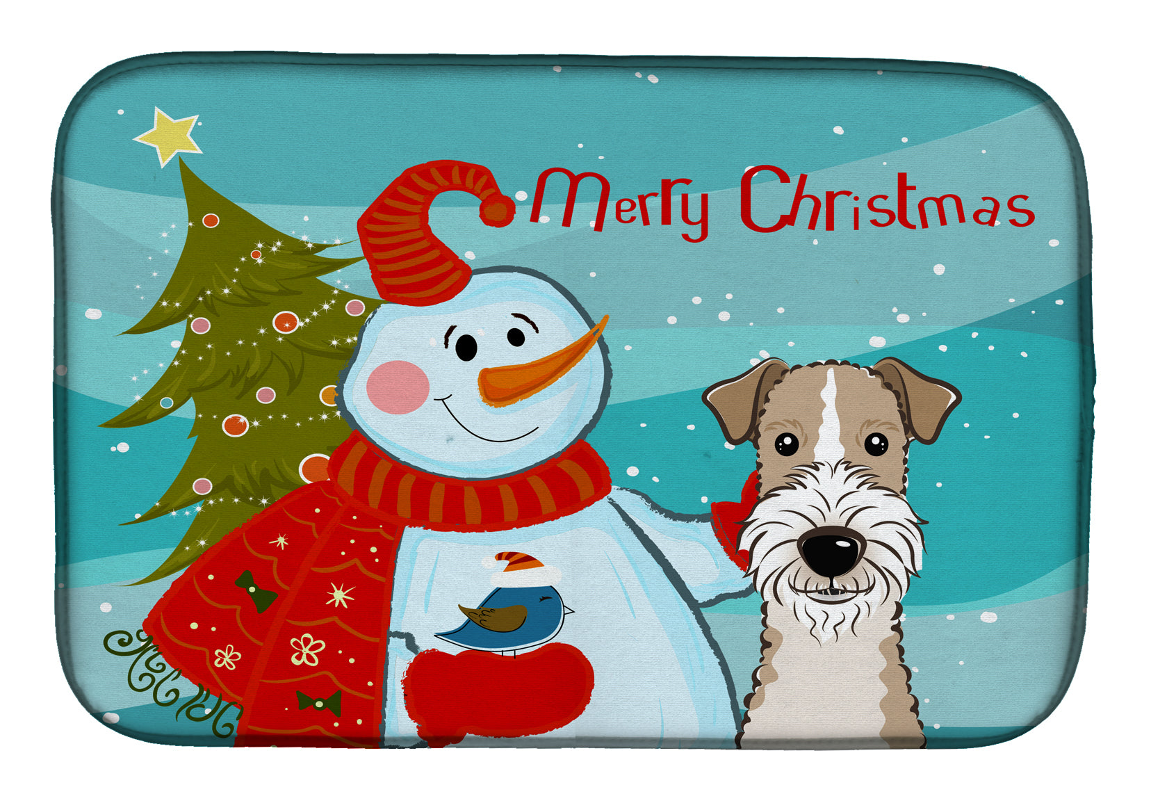 Snowman with Wire Haired Fox Terrier Dish Drying Mat BB1867DDM  the-store.com.