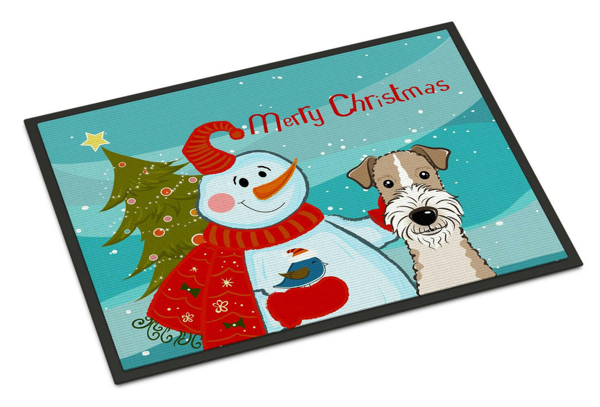 Snowman with Wire Haired Fox Terrier Indoor or Outdoor Mat 24x36 BB1867JMAT - the-store.com