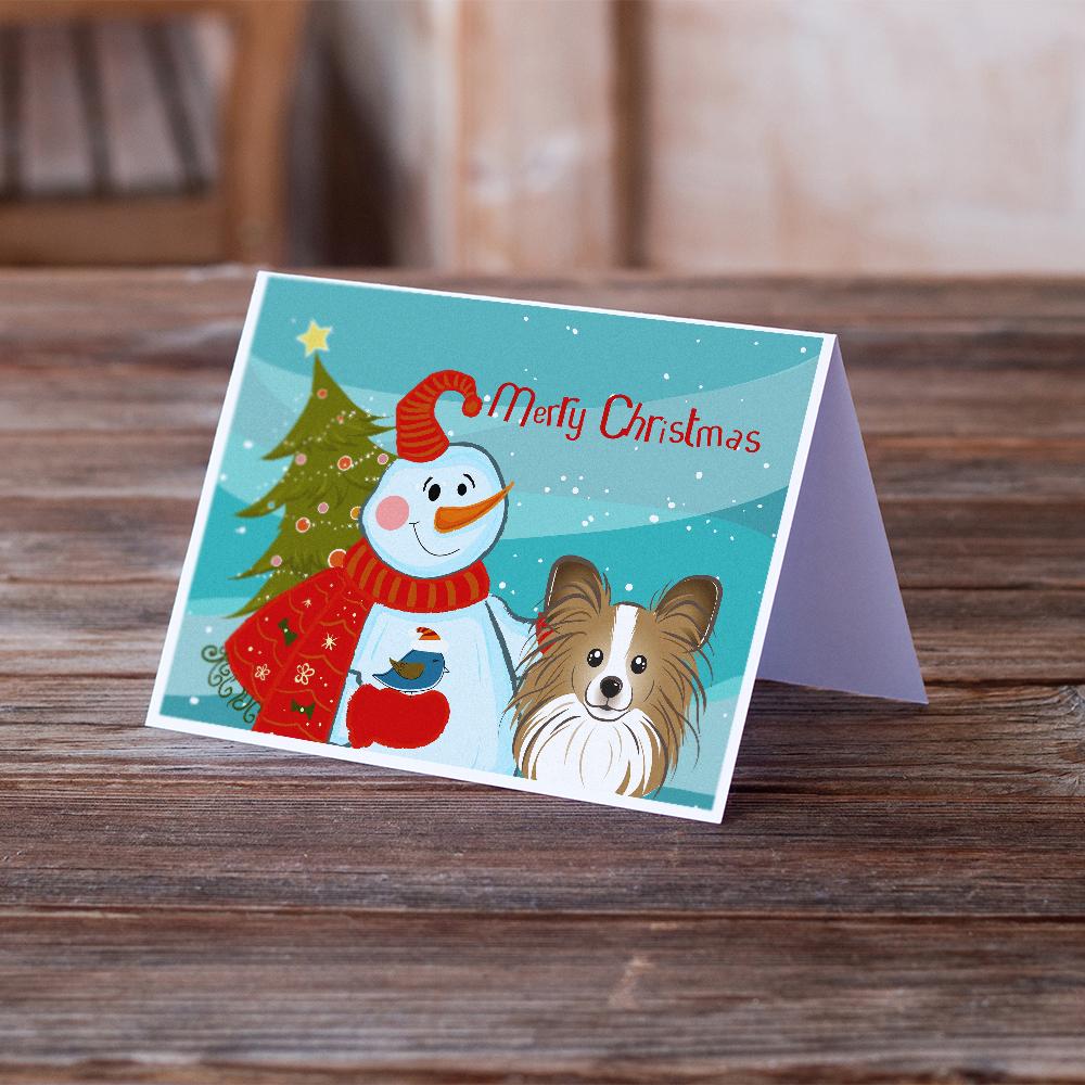 Snowman with Papillon Greeting Cards and Envelopes Pack of 8 - the-store.com