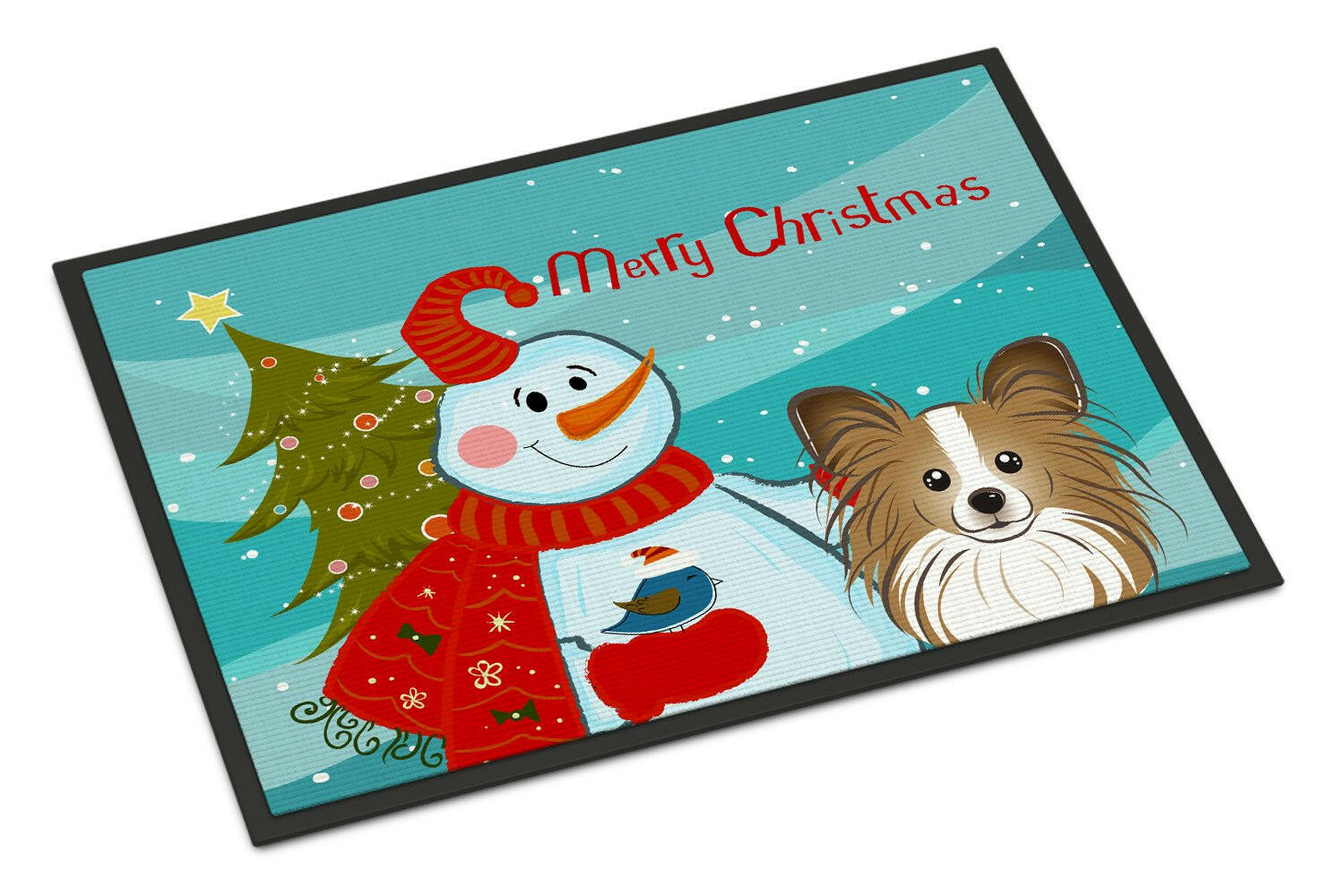 Snowman with Papillon Indoor or Outdoor Mat 18x27 BB1868MAT - the-store.com