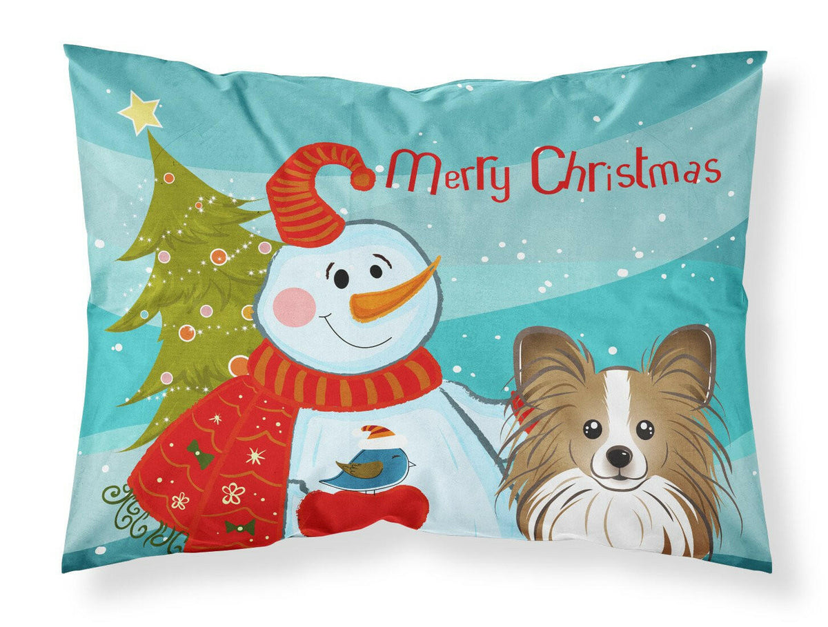 Snowman with Papillon Fabric Standard Pillowcase BB1868PILLOWCASE by Caroline&#39;s Treasures