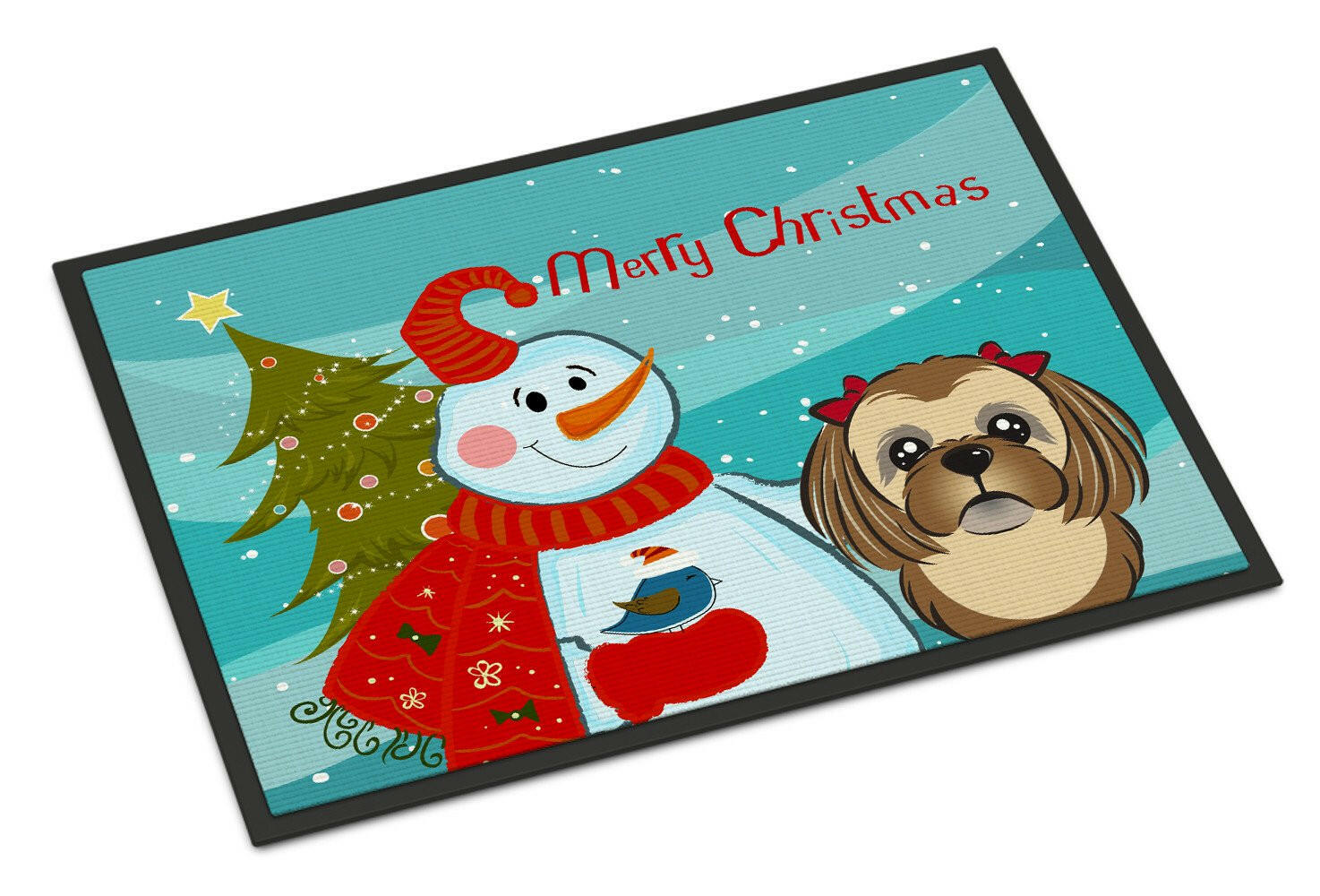 Snowman with Chocolate Brown Shih Tzu Indoor or Outdoor Mat 24x36 BB1869JMAT - the-store.com