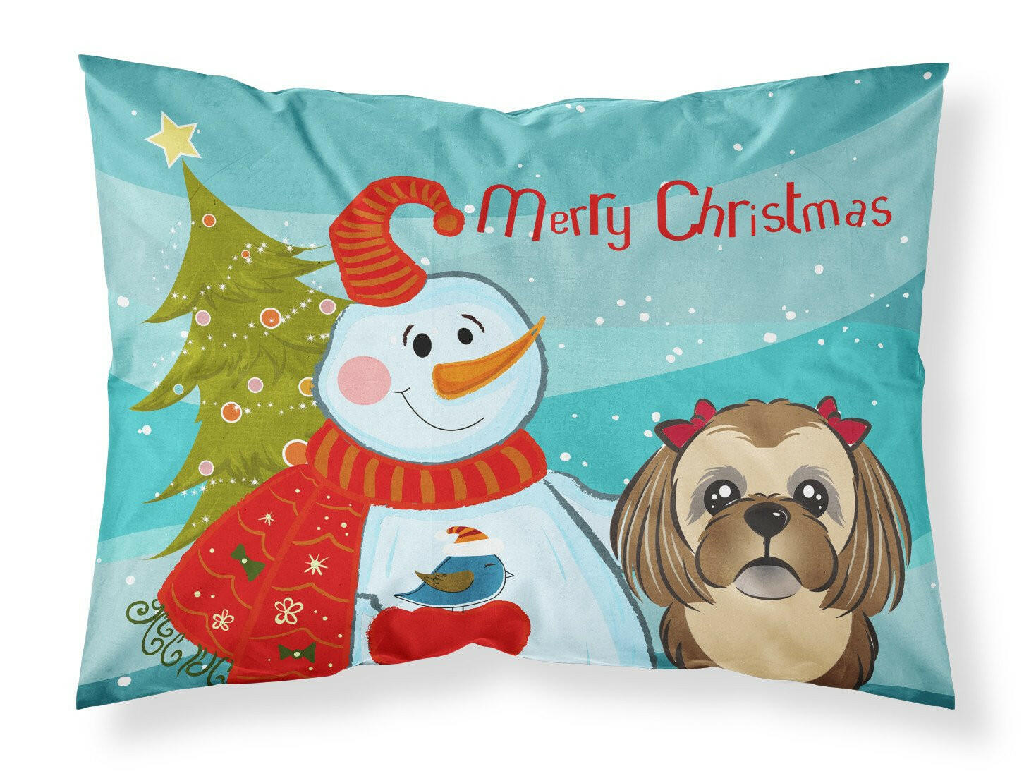 Snowman with Chocolate Brown Shih Tzu Fabric Standard Pillowcase BB1869PILLOWCASE by Caroline's Treasures