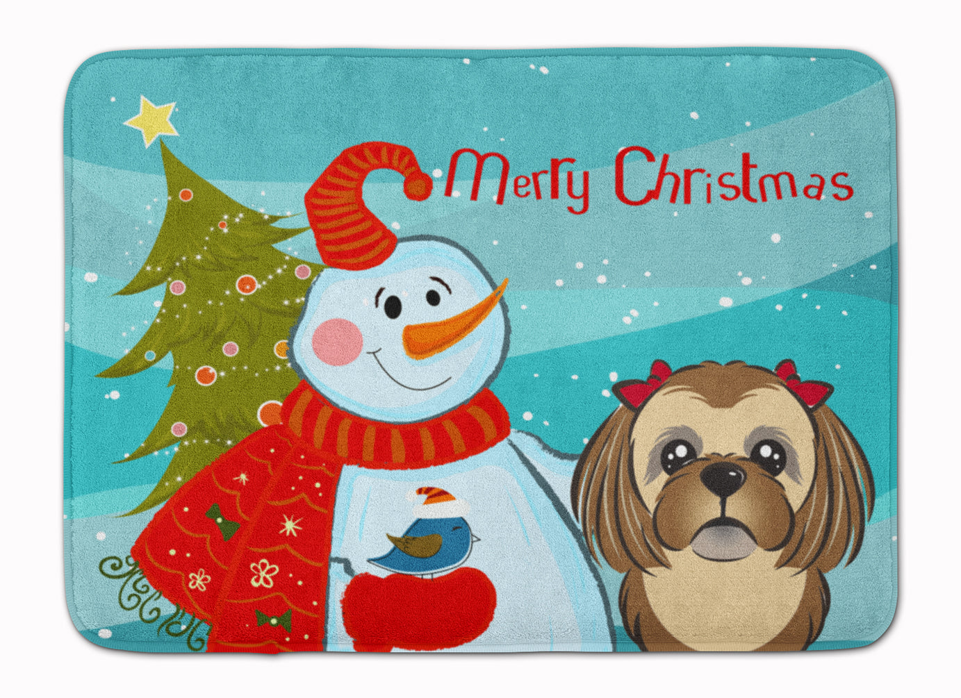 Snowman with Chocolate Brown Shih Tzu Machine Washable Memory Foam Mat BB1869RUG - the-store.com