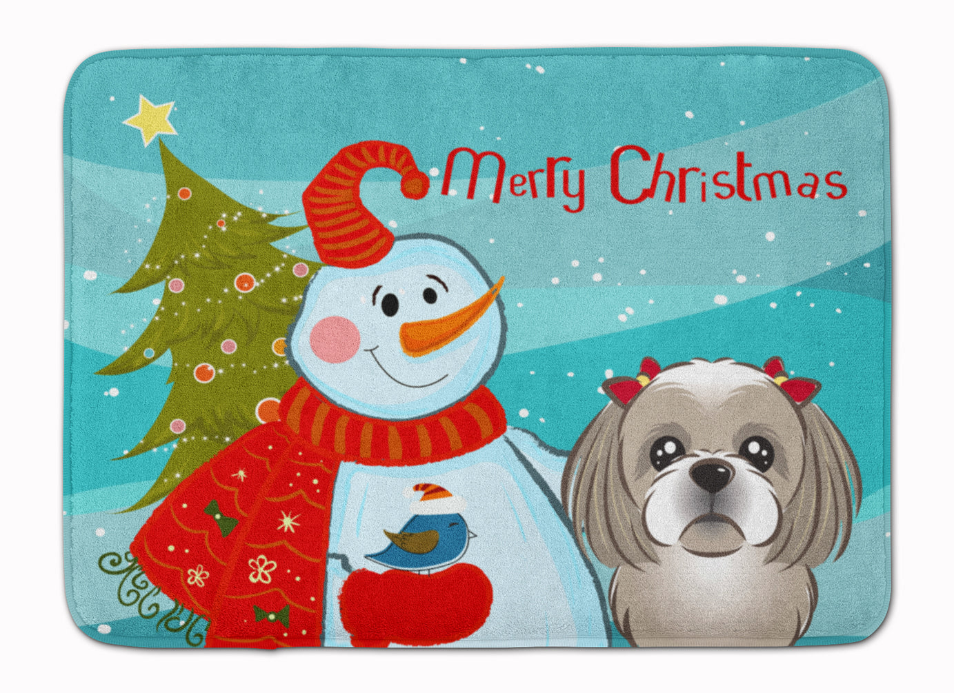 Snowman with Gray Silver Shih Tzu Machine Washable Memory Foam Mat BB1870RUG - the-store.com