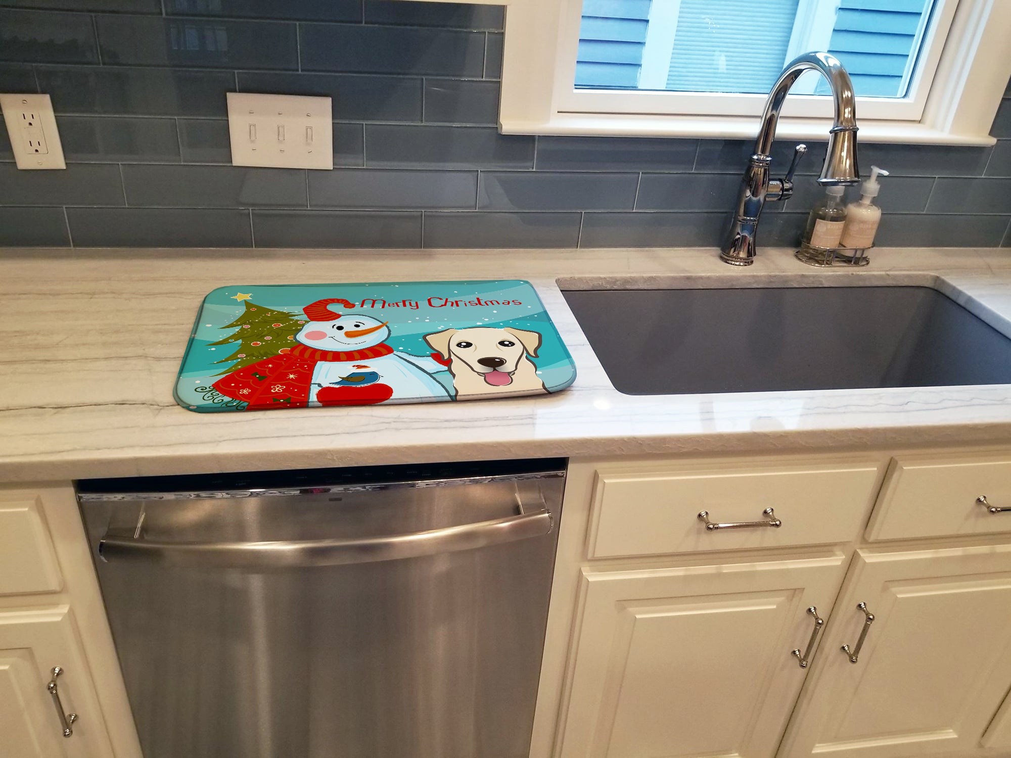 Snowman with Golden Retriever Dish Drying Mat BB1872DDM  the-store.com.