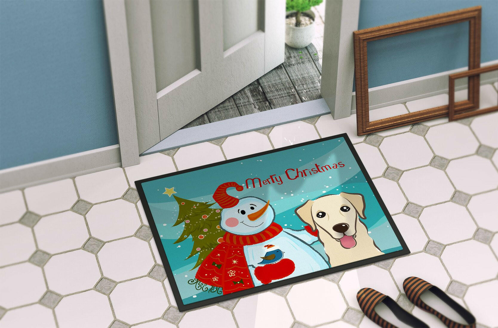 Snowman with Golden Retriever Indoor or Outdoor Mat 24x36 BB1872JMAT - the-store.com