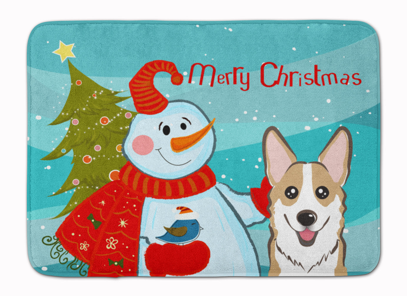 Snowman with Sable Corgi Machine Washable Memory Foam Mat BB1873RUG - the-store.com