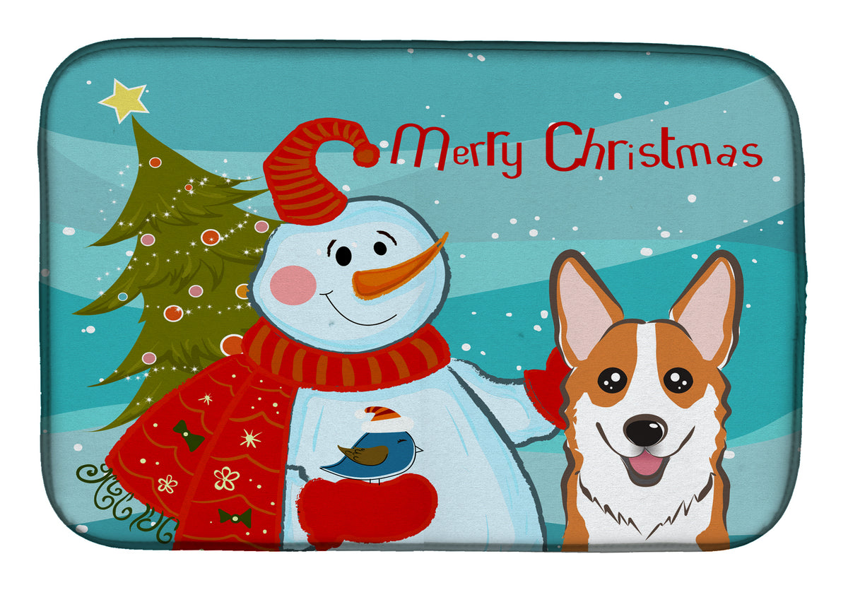 Snowman with Red Corgi Dish Drying Mat BB1874DDM  the-store.com.