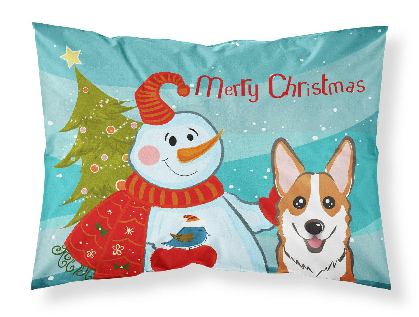 Snowman with Red Corgi Fabric Standard Pillowcase BB1874PILLOWCASE by Caroline's Treasures