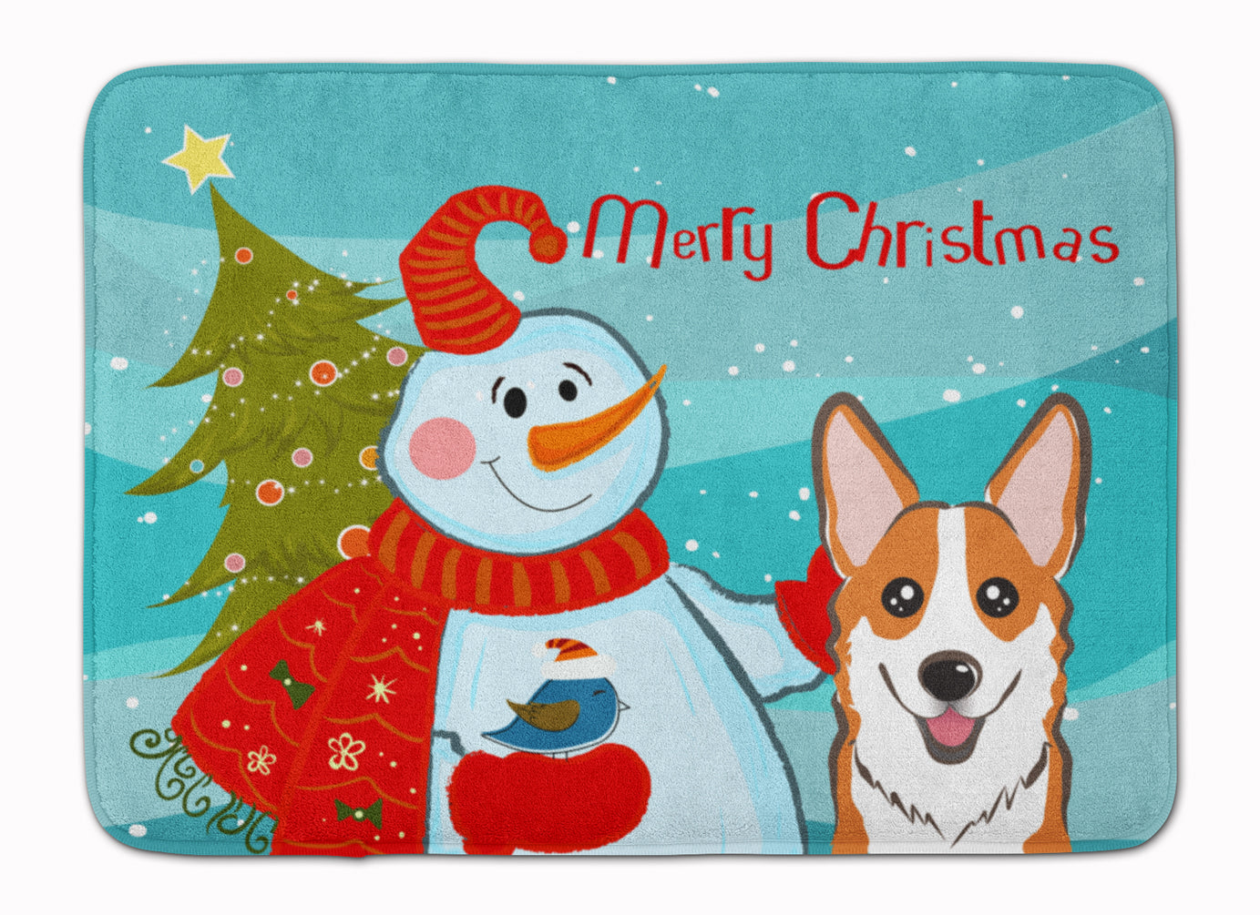 Snowman with Red Corgi Machine Washable Memory Foam Mat BB1874RUG - the-store.com