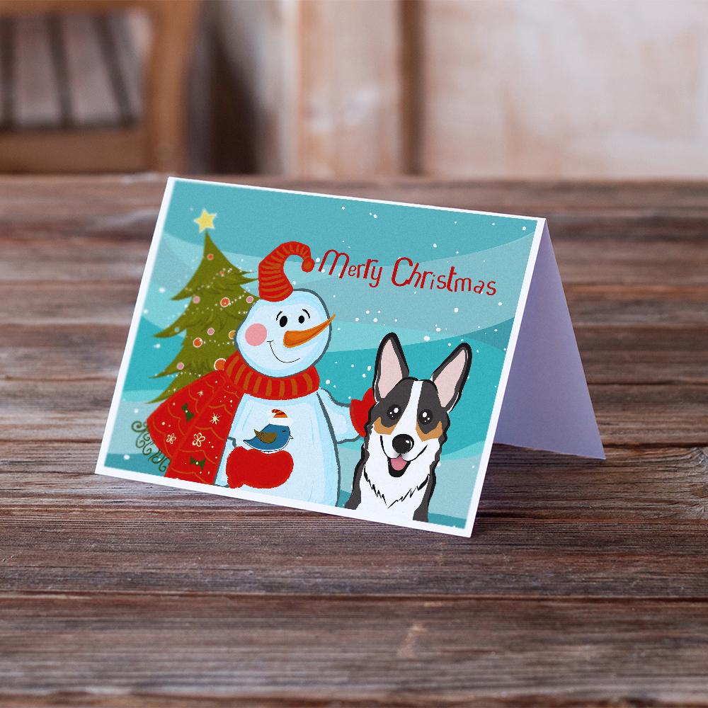 Snowman with Tricolor Corgi Greeting Cards and Envelopes Pack of 8 - the-store.com