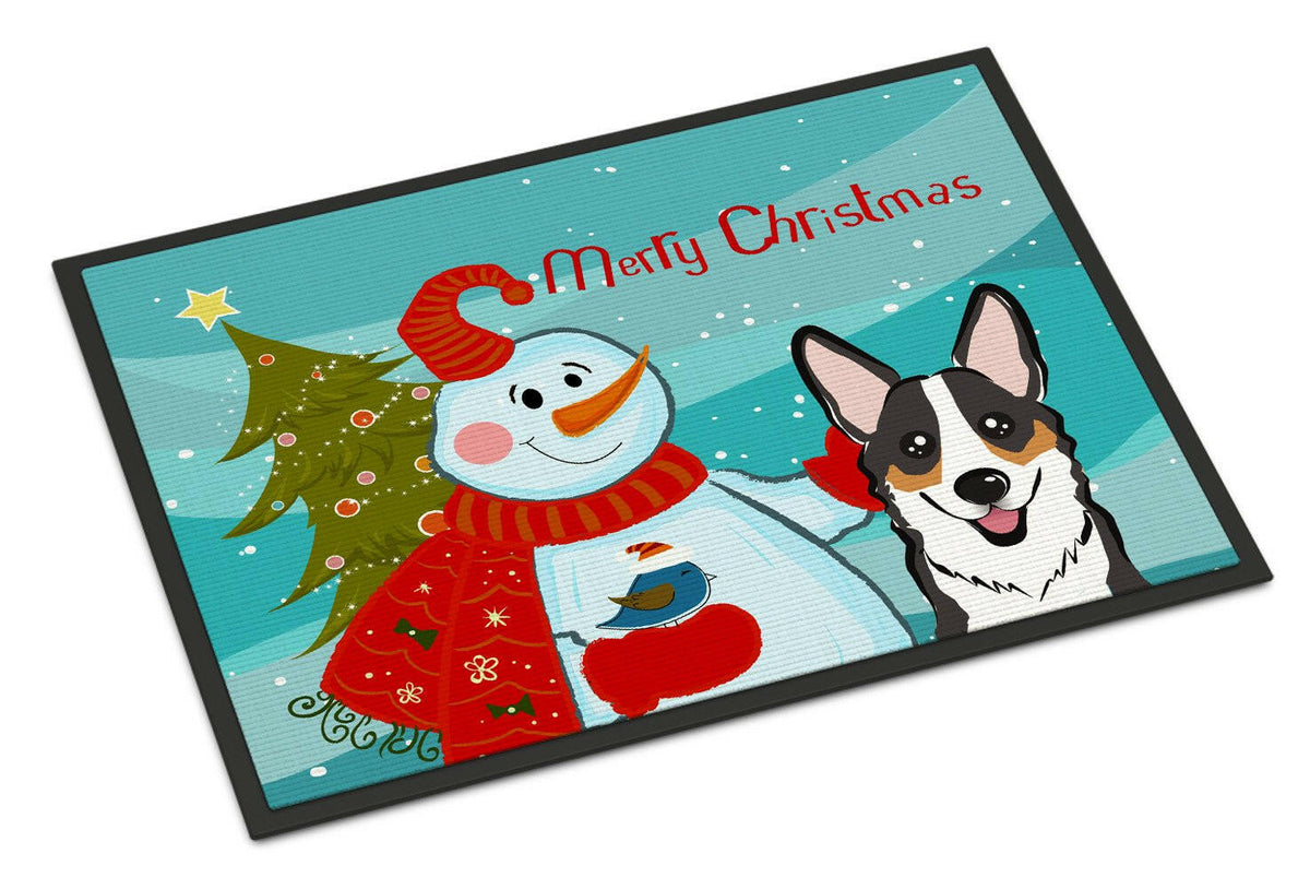 Snowman with Tricolor Corgi Indoor or Outdoor Mat 18x27 BB1875MAT - the-store.com