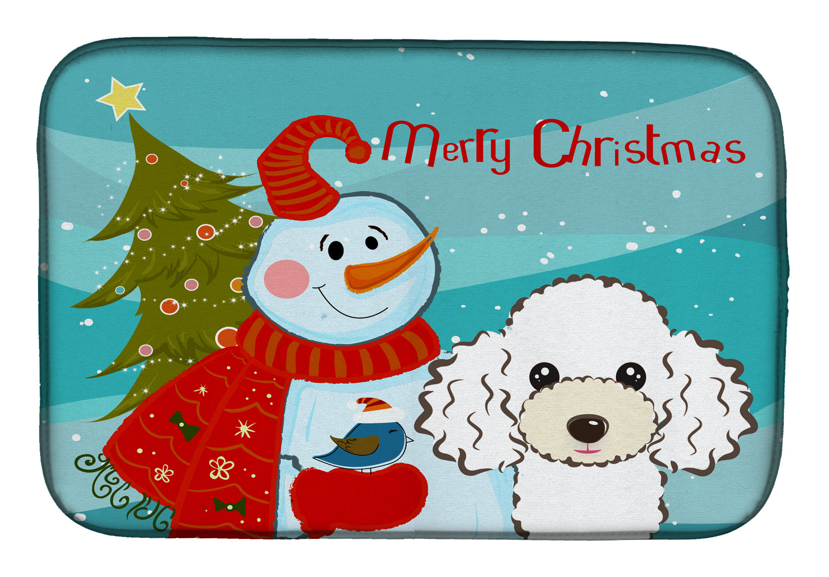 Snowman with White Poodle Dish Drying Mat BB1877DDM  the-store.com.