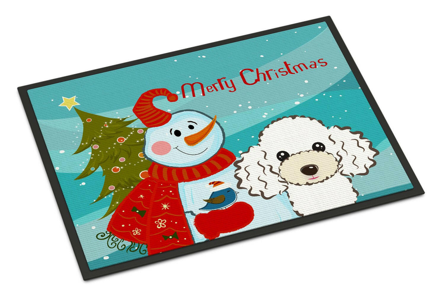 Snowman with White Poodle Indoor or Outdoor Mat 24x36 BB1877JMAT - the-store.com