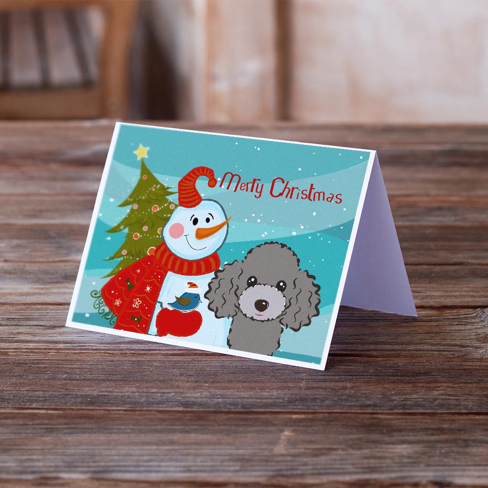 Snowman with Silver Gray Poodle Greeting Cards and Envelopes Pack of 8 - the-store.com