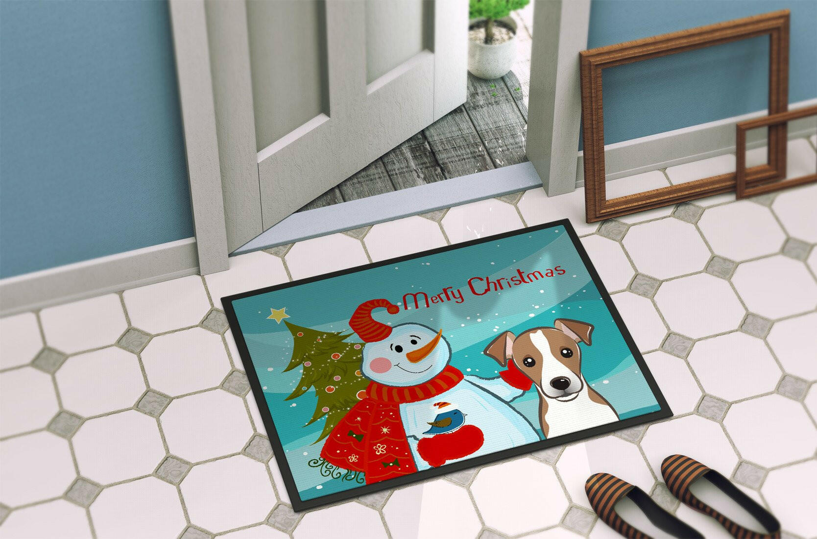 Snowman with Jack Russell Terrier Indoor or Outdoor Mat 24x36 BB1880JMAT - the-store.com