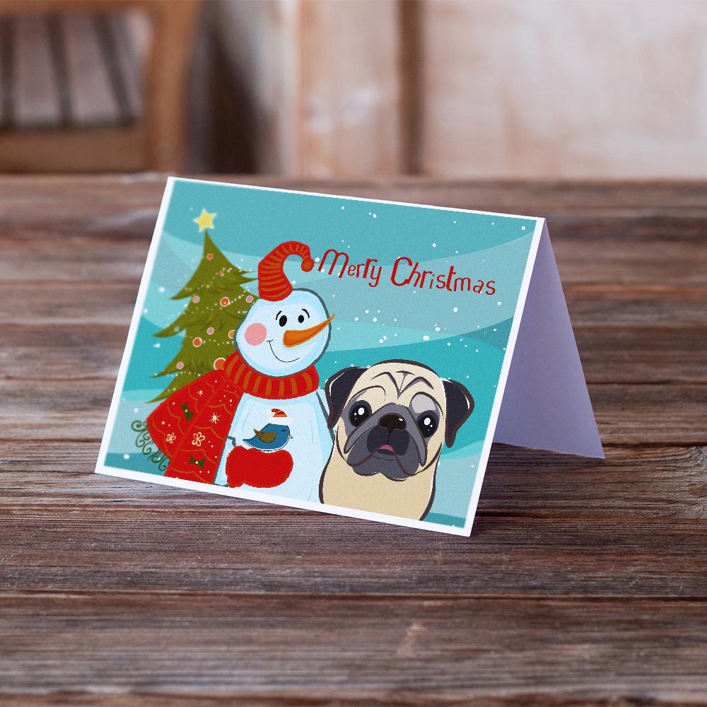 Snowman with Fawn Pug Greeting Cards and Envelopes Pack of 8 - the-store.com