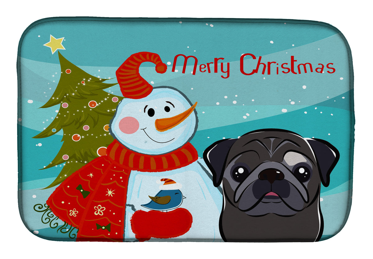 Snowman with Black Pug Dish Drying Mat BB1883DDM  the-store.com.