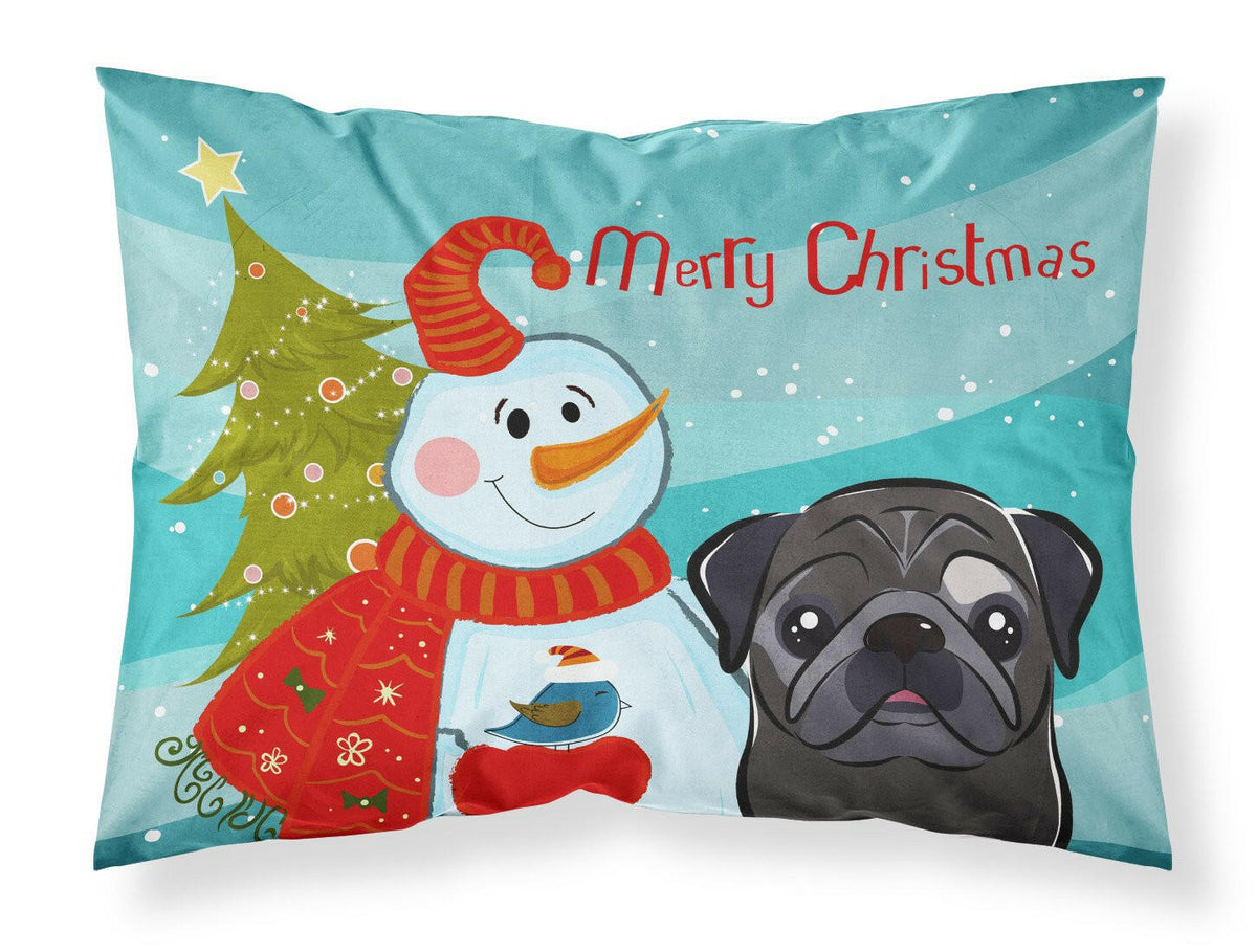 Snowman with Black Pug Fabric Standard Pillowcase BB1883PILLOWCASE by Caroline&#39;s Treasures