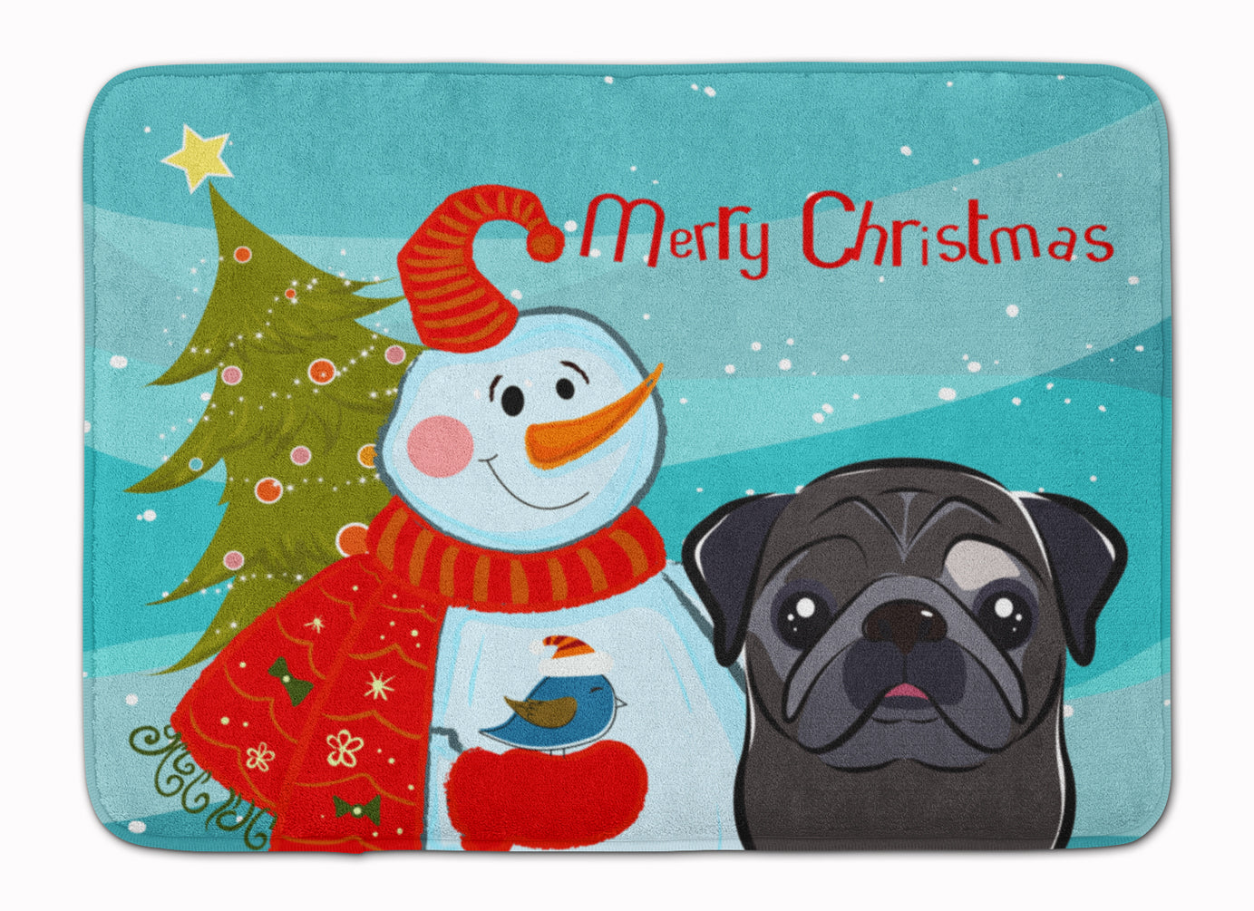 Snowman with Black Pug Machine Washable Memory Foam Mat BB1883RUG - the-store.com